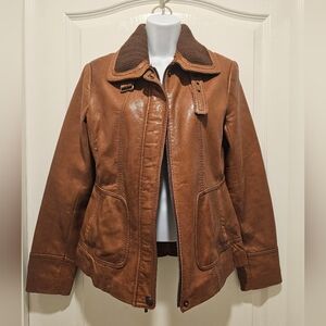 Vintage Jones New York Tan Soft Leather Bomber Jacket Size M Medium
